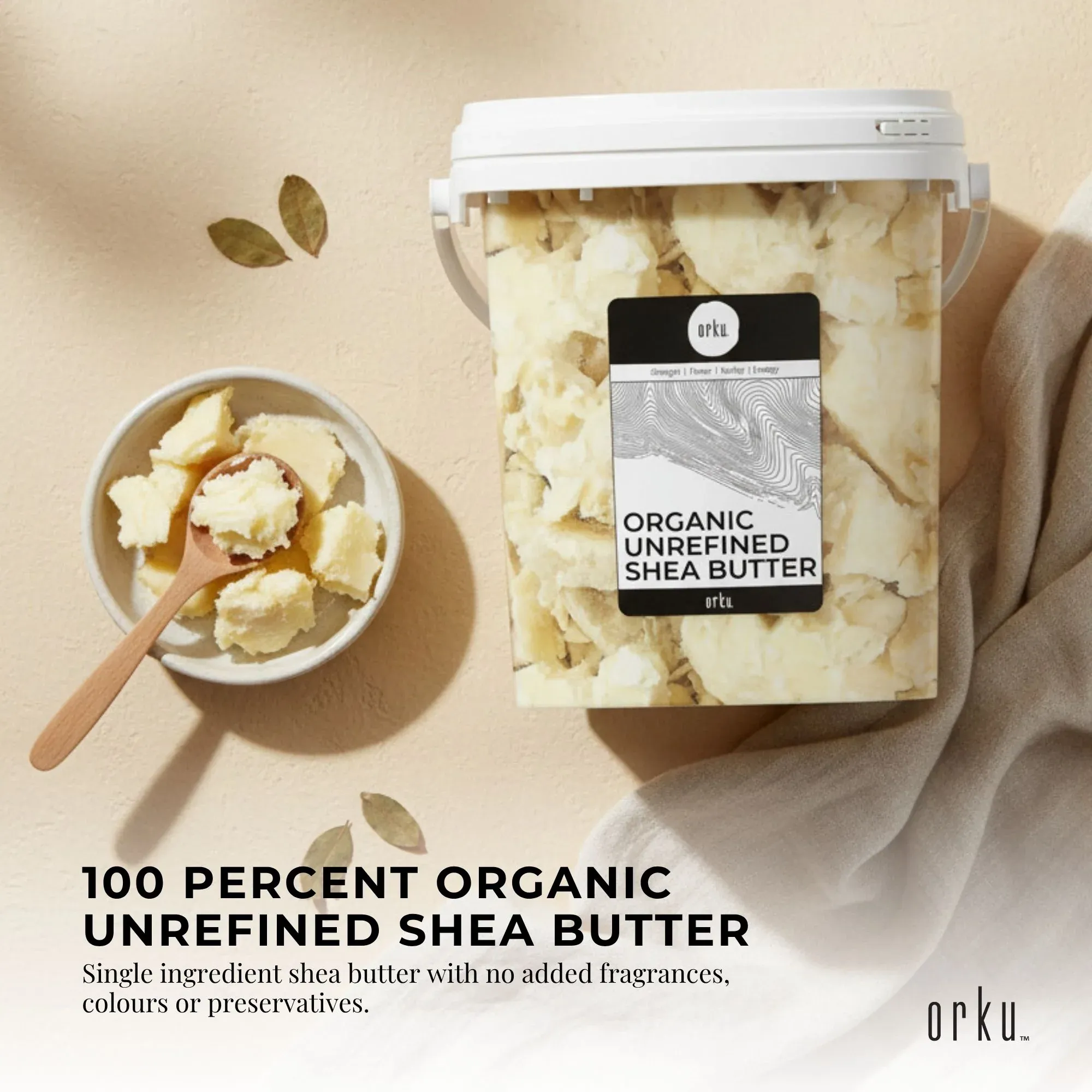 Orku 800g Organic Unrefined Shea Butter Tub Raw African Karite Chunks — image 3