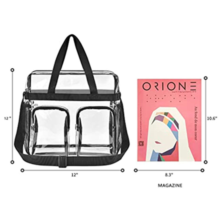 Grey Clear Multi-Pocket Tote Bag – Waterproof & Organized Carryall with Front Zipper Pockets and Adjustable Strap — image 4