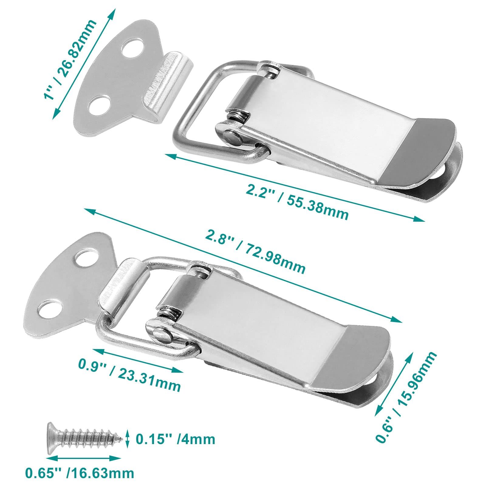 8 PCS Stainless Steel Spring Loaded Toggle Latch, 2.8" / 72mm Length Sliver Hasp Latch with Mounting Screws, Spring Latch โ image 4