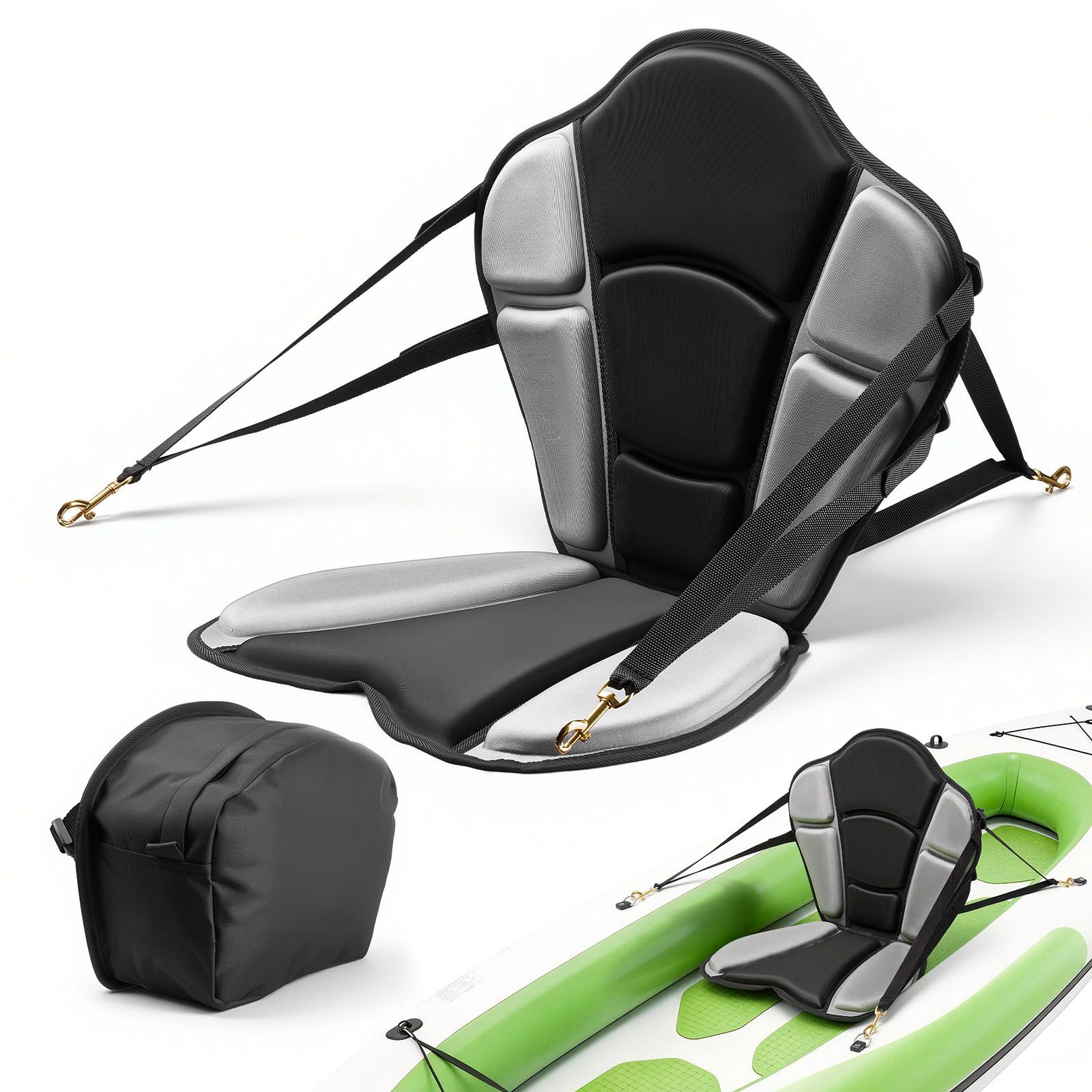 Kayak Seat, 1 Pack 31 mm Thick, Universal Paddle Board Seat with Back Support, Sit-on-Top Soft Padded Cushion with Storage Bag & Adjustable Straps for SUP