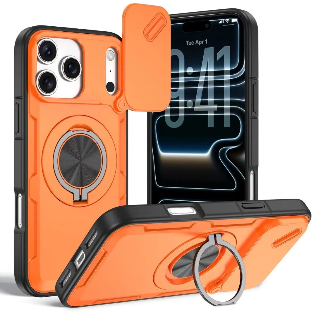 2-in-1 Magnetic Sliding Lens Case, Orange for iPhone 17 Pro
