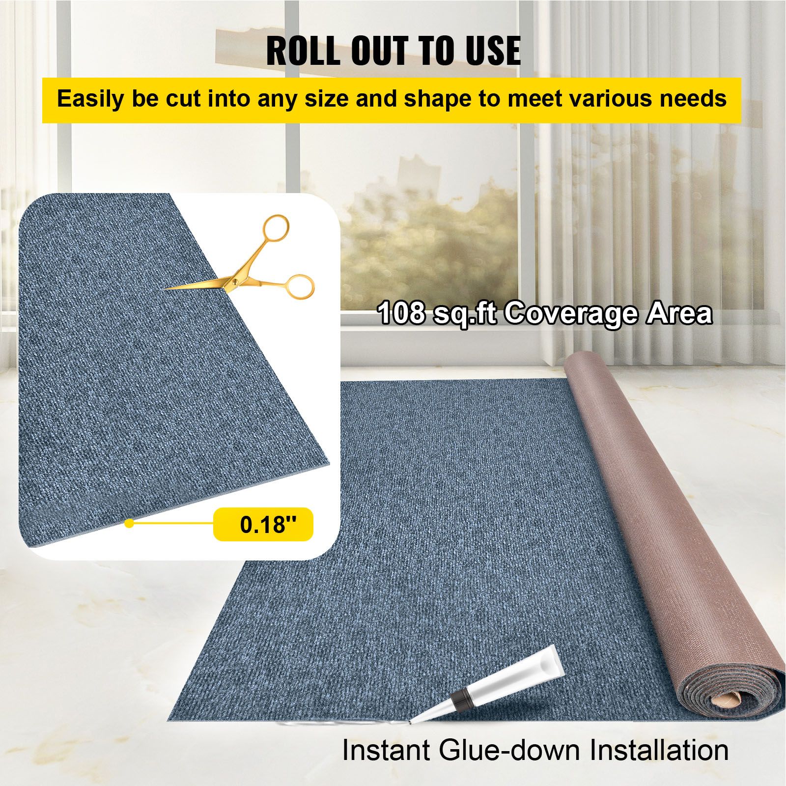 Gray Marine Carpet 6 ft x 23 ft Boat Carpet Rugs Indoor Outdoor Rugs for Patio Deck Anti-Slide TPR Water-Proof Back Cut Outdoor Marine Carpeting Easy Clean — image 5