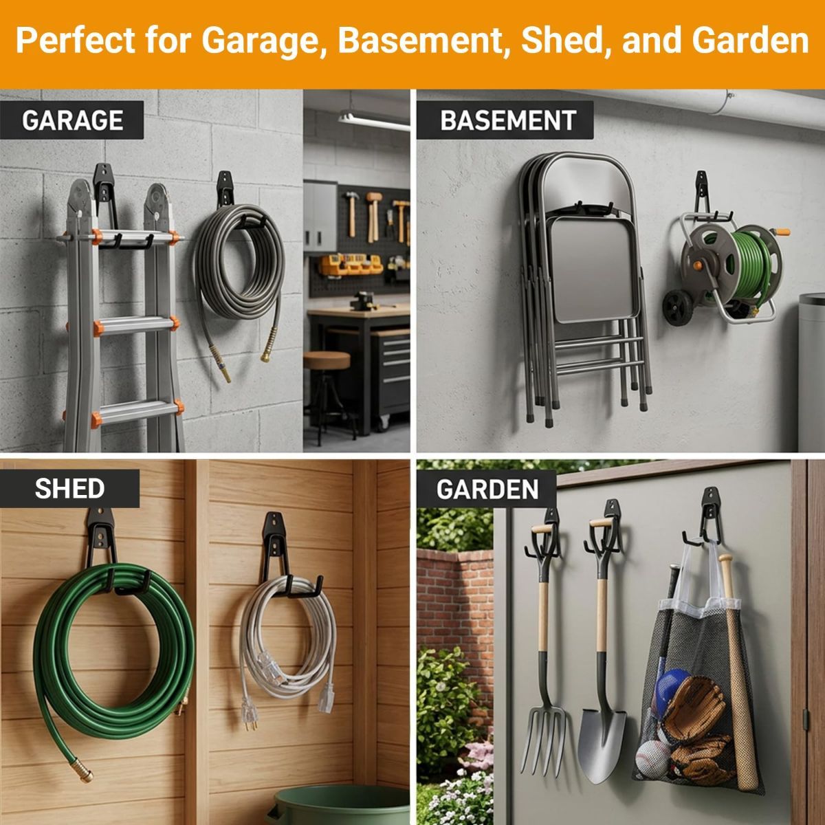 Garage Hooks, 6 Pack Large Round Wall Hooks for Hanging Heavy Duty Ladders, Bikes, Tools Ideal for Garage, Garden, Basement Utility Room Storage — image 6