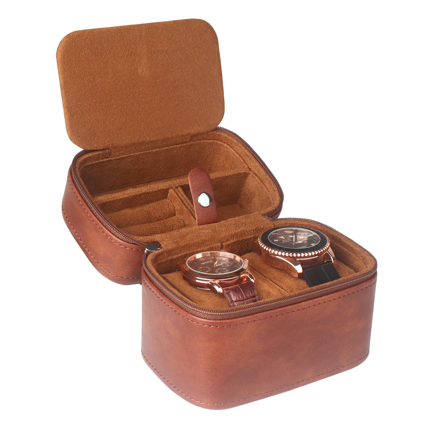 2 slot watch travel case organizer, hard watch travel box with insert for rings, cufflinks, bracelet,organization(Brown) — image 4