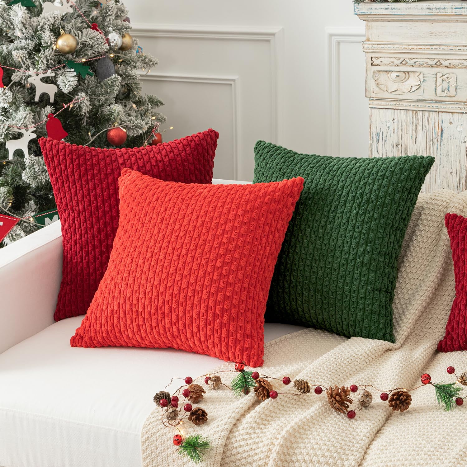 2 Pack Striped Velvet Corduroy Pillow Covers, Decorative Throw Cushion Cases for Couch, Sofa and Bed, 22 x 22-Inch, Red โ image 5