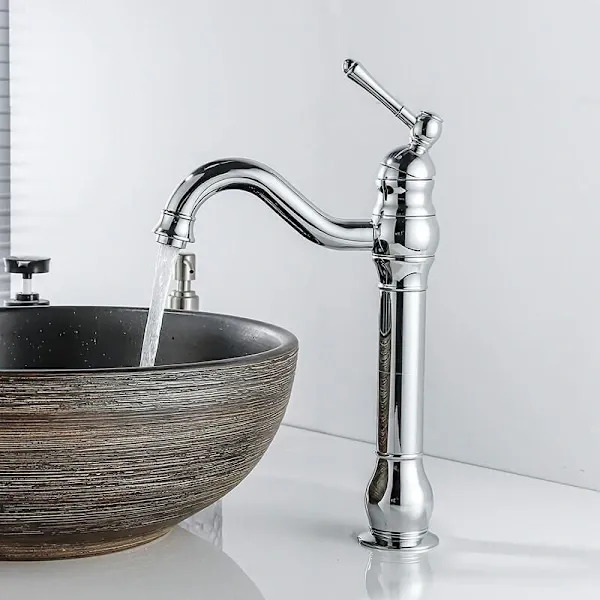 Retro Basin Faucet Swivel 360 Degree Rotation Single Handle Bathroom Mixer High Spout Cold and Hot Water Available, brass material, Chrome Finish