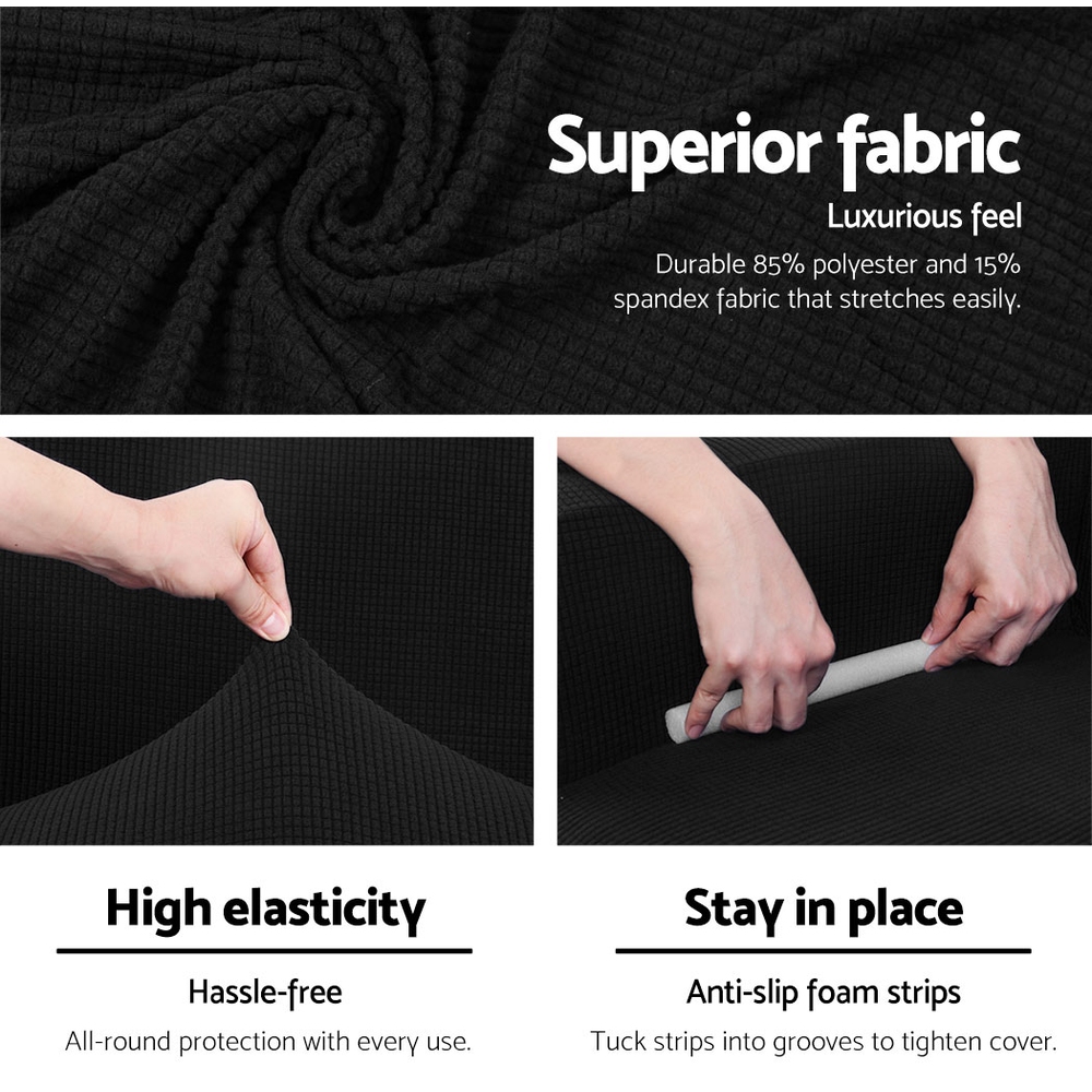 Artiss Sofa Cover Couch Covers 3 Seater High Stretch Black — image 4