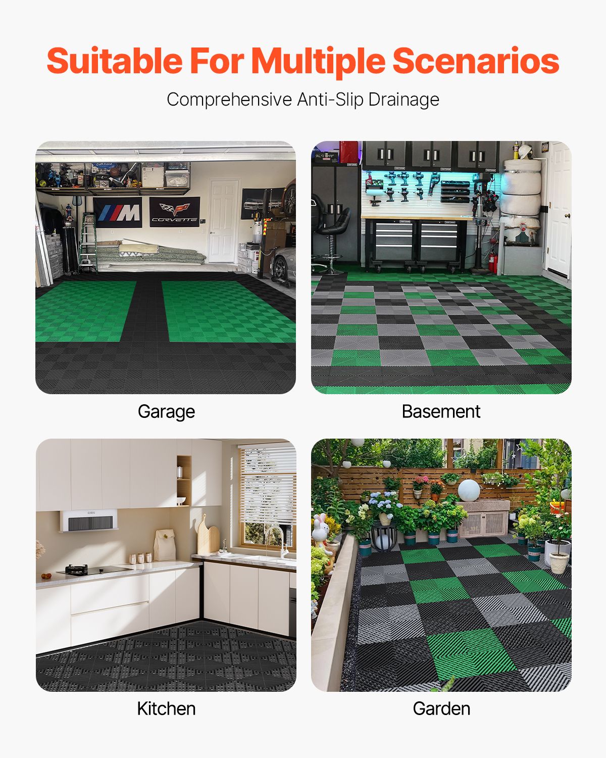 Interlocking Drainage Mat, 31 x 31 cm Modular Interlocking Cushion, 24 Pcs Splicing Drainage Mats, Non-Slip Black PP Drainage Floor Tile and Shower Mat, for β image 6