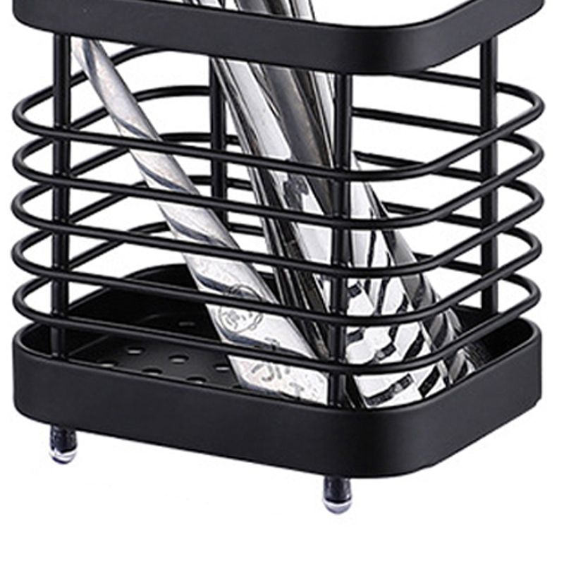 Utensil Holder Drying Rack Stainless Steel Draining Basket Wall Mount No Drilling for Kitchen Chopsticks Small Black โ image 5