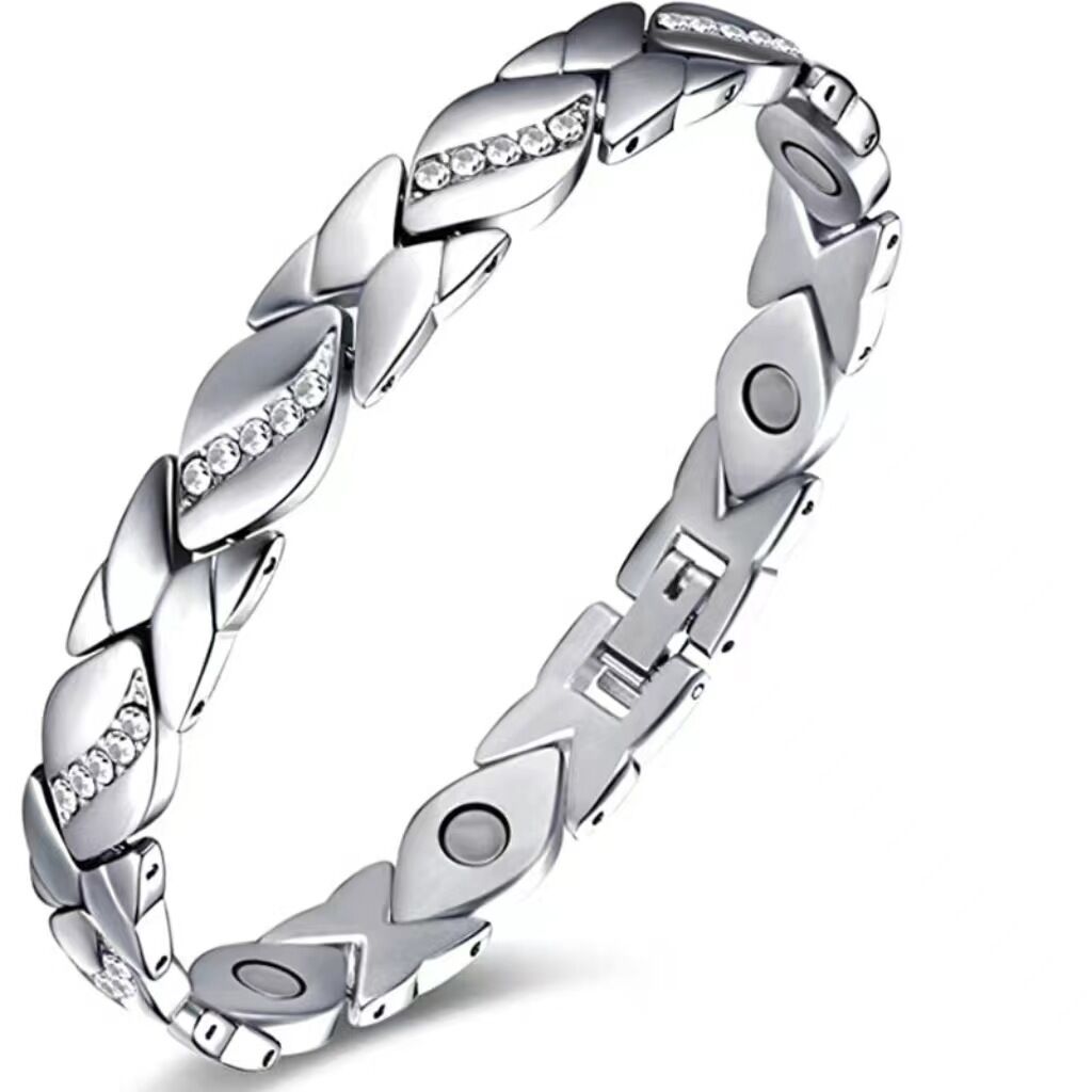 Christmas gift Stylish Ancient Copper Magnetic Therapy Bracelet with Diamond Accents - Enhance Health & Elegance(silver)