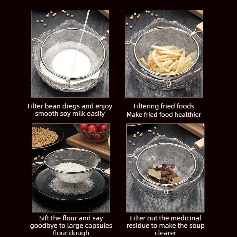 Large Stainless Steel Strainer Colander – Household Kitchen Sieve, 20cm Diameter — image 2