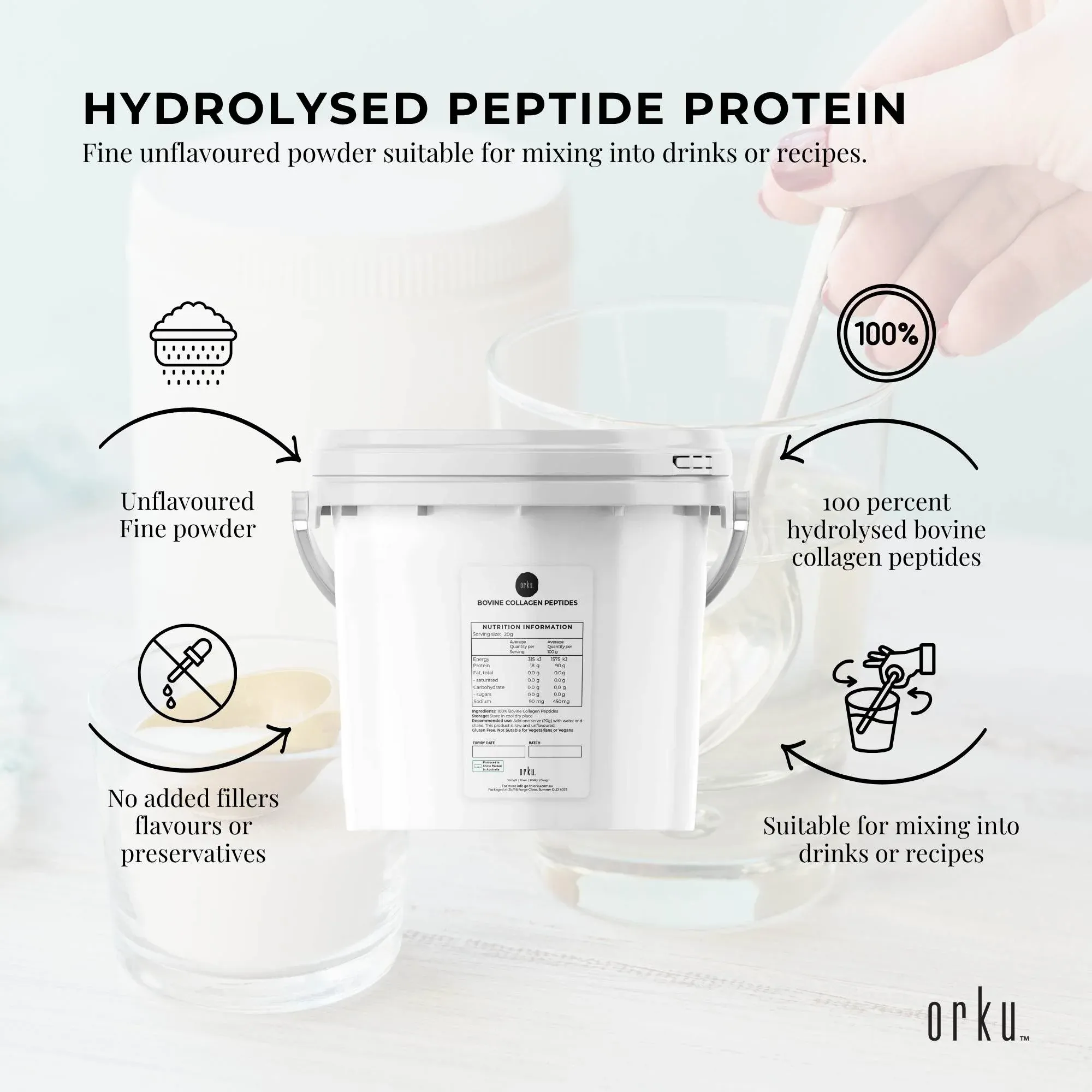 Orku 2.5Kg Bovine Collagen Peptides Powder Tub Hydrolysed Protein — image 4