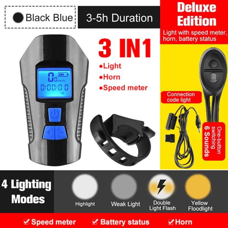 Bike Light Set Speedometer LED Bike Lights Horn LCD USB Bike Tail Light Blue โ image 4