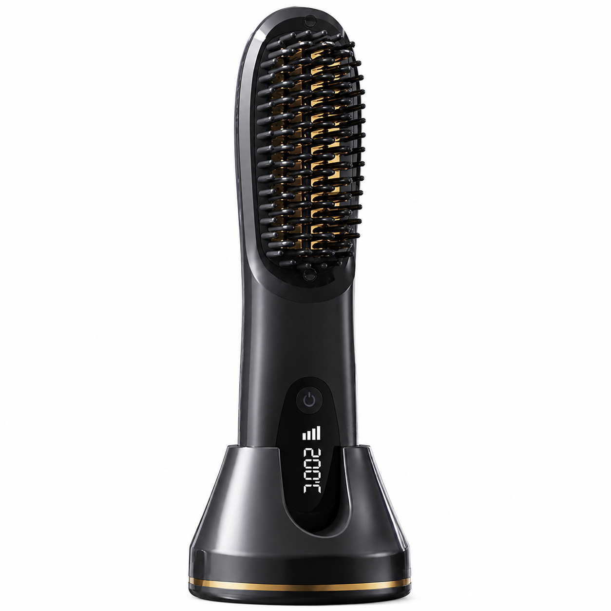Black 4D Straight Hair Comb and Negative Ionic Styler with Dual MCH Ceramic Fast Heating, Anti-Scald Round Comb Teeth, 3 Levels Temp LCD Display and Charging