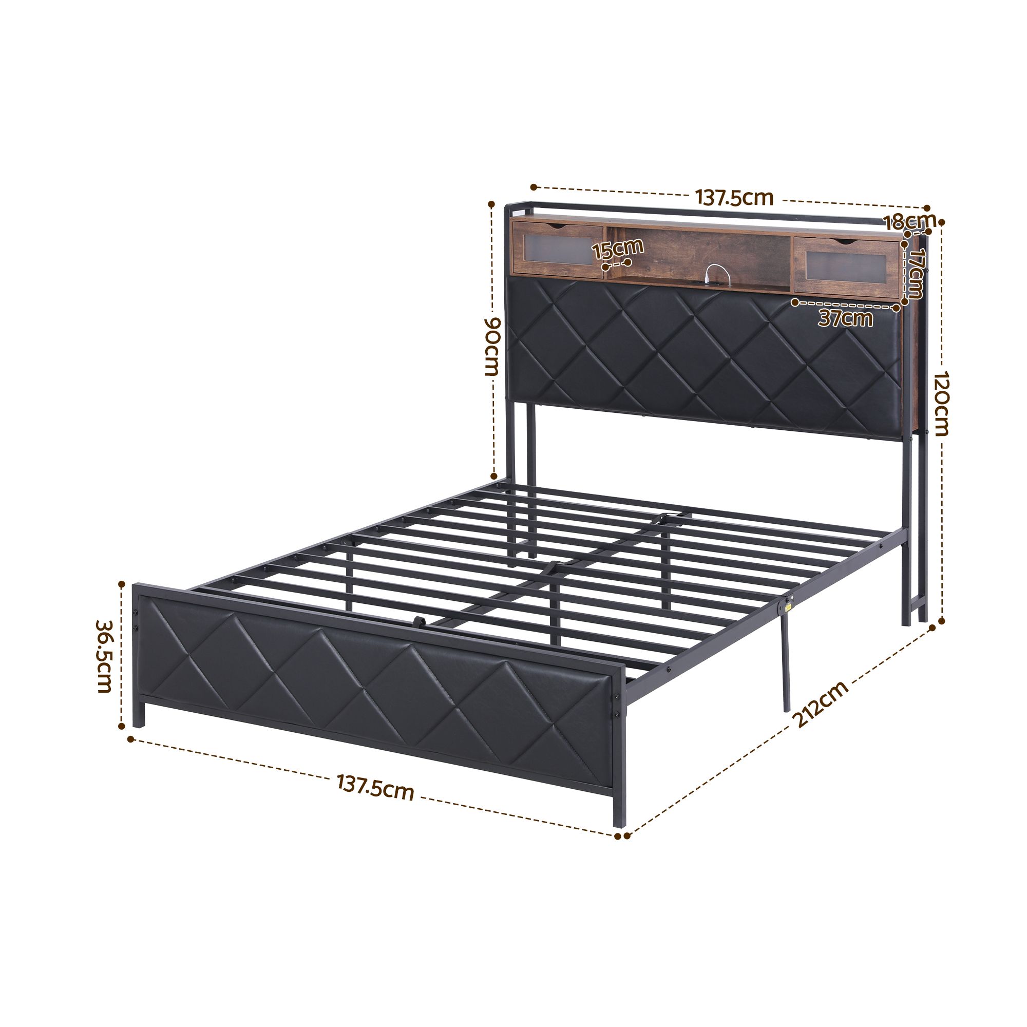 Artiss Double Bed Frame with LED Lights Storage Headboard 2 USB 2 AC Outlets Charging Station โ image 2