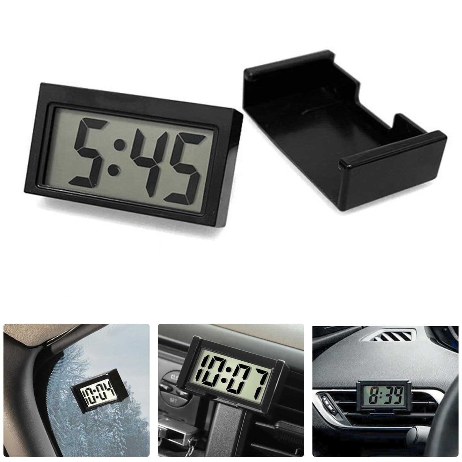 Small Digital Clock, with Jumbo LCD Time & Day Display,Mini Automotive Small Digital Clock Battery Operated (Black)