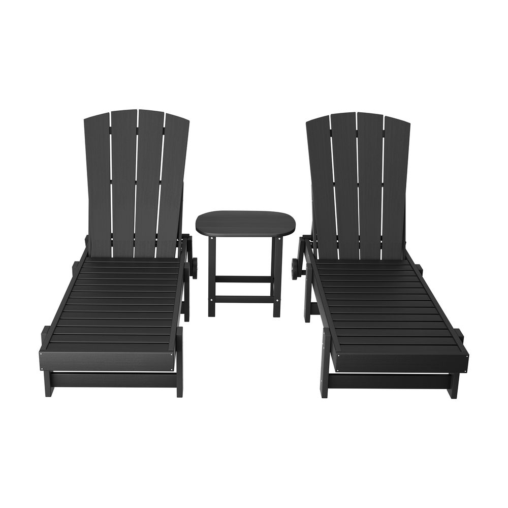 Gardeon Sun Lounge Lounger Table and Chairs Beach Chair HDPE Patio Outdoor Furniture Wheels Black โ image 3