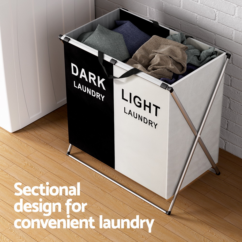 Artiss Laundry Basket Hamper Large Foldable Washing Clothes Storage 2 Sections — image 4