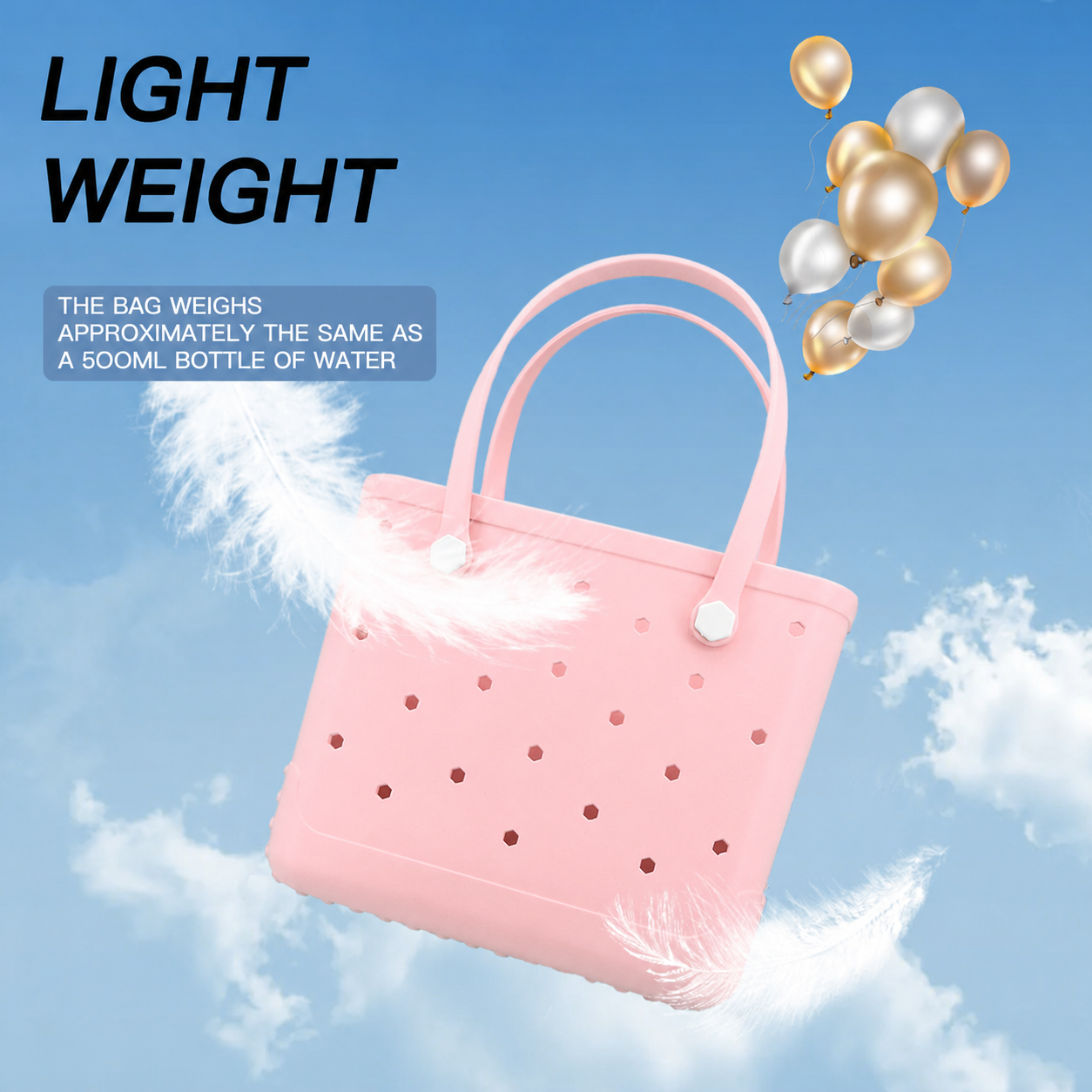 Waterproof Hexagon Mesh Beach Bag - Large Capacity Travel Storage Tote for Swimwear Towel Sunglasses - Flesh Pink Medium 37x32x13cm — image 2