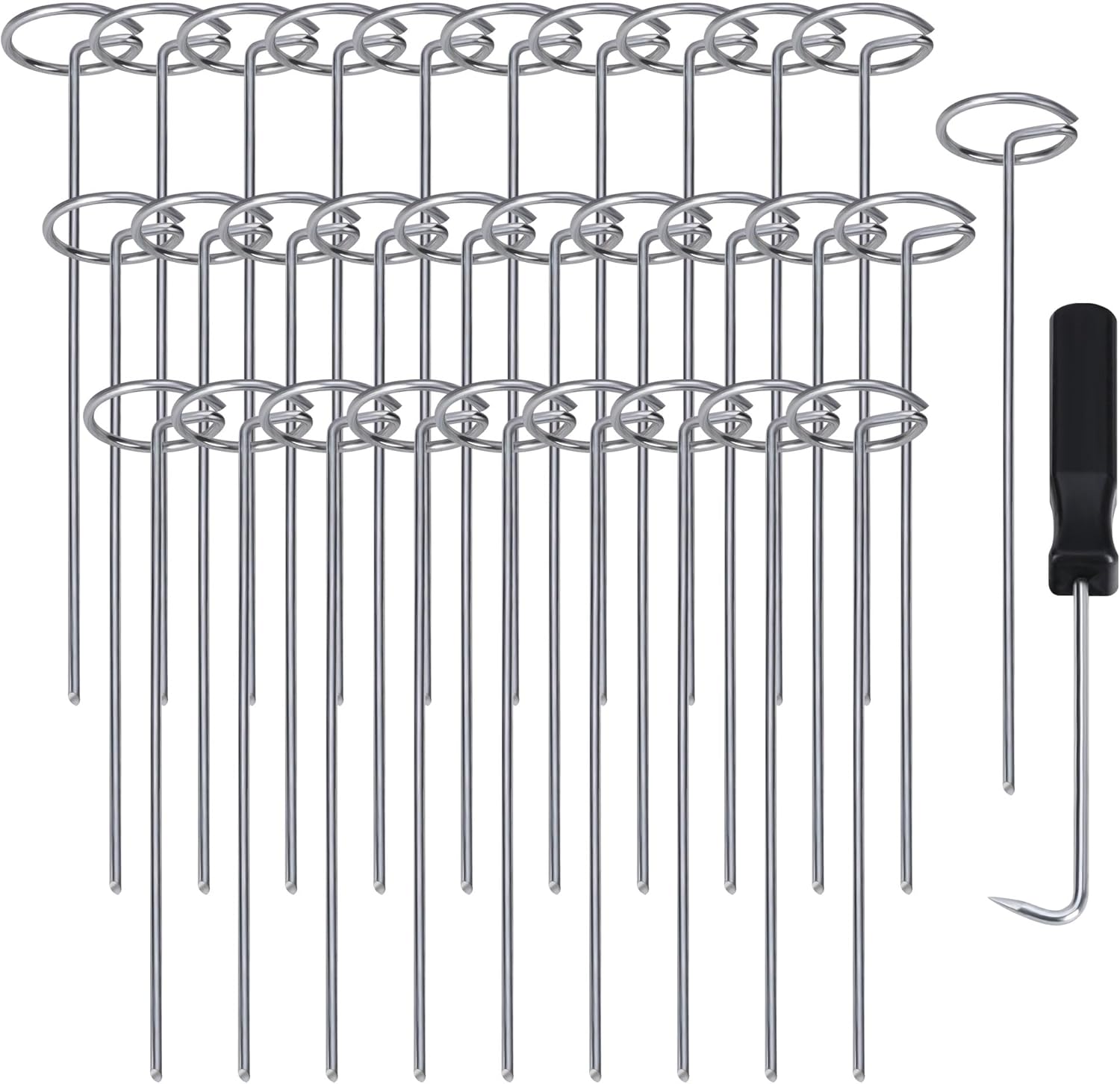 120 Pcs Garden Landscape Staples - 12 Gauge Circle Top Landscape Pins - 6 Inch Galvanized Landscape Pins Garden Stakes with 1Pc Nail Lifter for Securing Yard
