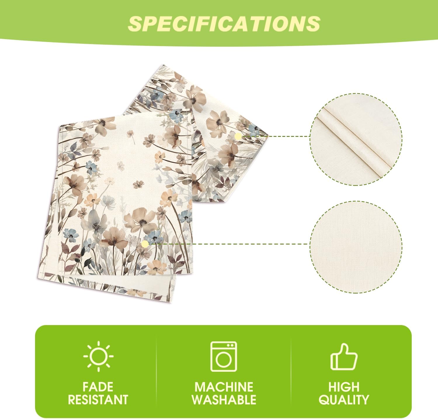 Brown Poppy Flowers Floral Blossom Summer Table Runner, Fall Kitchen Dining Table Decoration for Home Party Decor 13 × 72 Inch — image 5