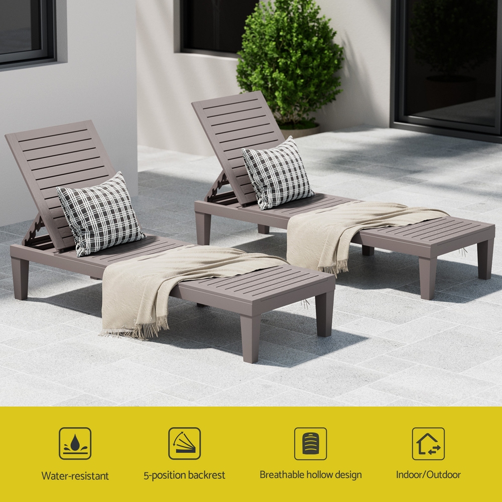 Gardeon Sun Lounge Adjustable Recliner Patio Outdoor Furniture Lightweight Brown โ image 4