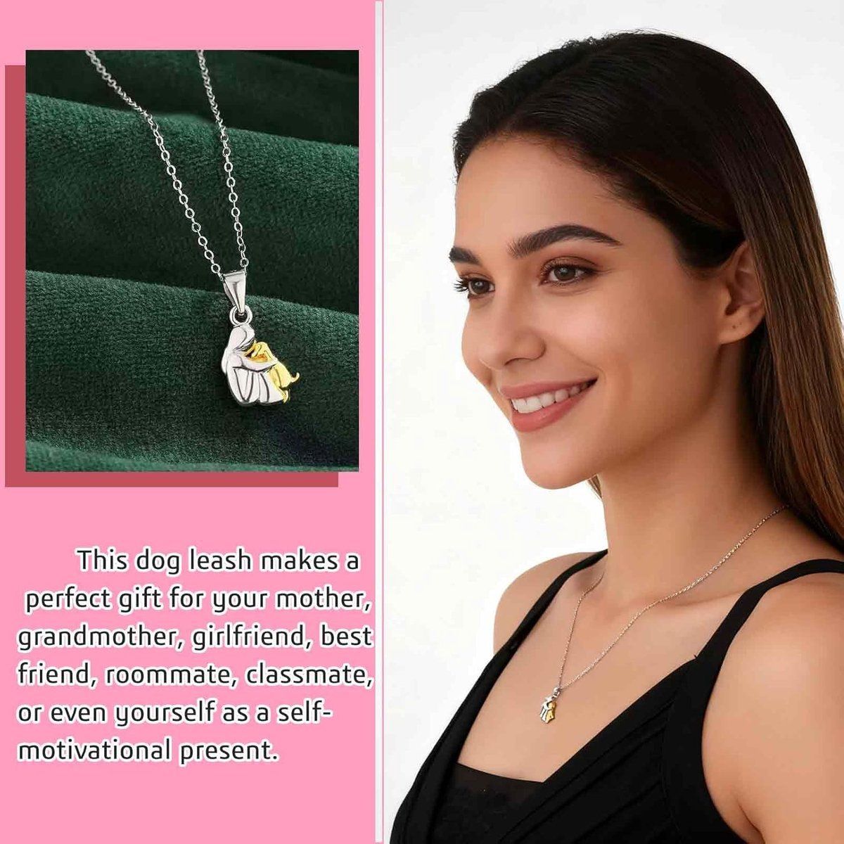2-Piece Girl and Dog Pendant Necklace Set, Silver with Gold and Black Accents, 1.5 x 1.4 cm โ image 6
