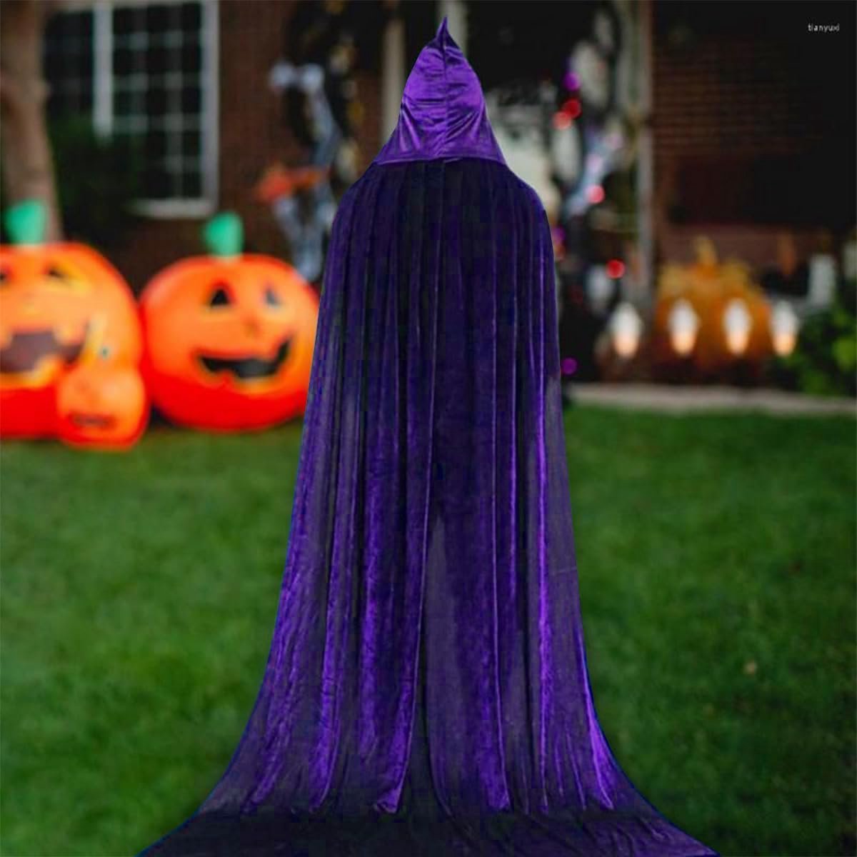 Luxury Purple Hooded Coat - 170cm / XXL - Carnival Halloween Costume - Purple Velour Coat - Hat - Adults - Dress Up - Costume Cape - Gothic - Fantasy — image 2