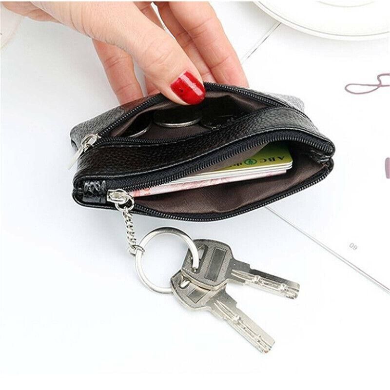 Coin Small Change Bag Card Wallet Pouch Zip Up Women Key Ring Leather Mini Purse - Pink โ image 6