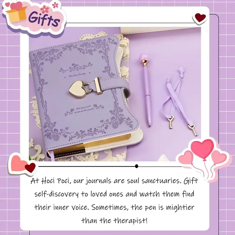 Heart-shaped lock diary with pen, lock & key. B6, 360 pages, garden style for all genders. One key locks your secret — a perfect gift for any — image 6