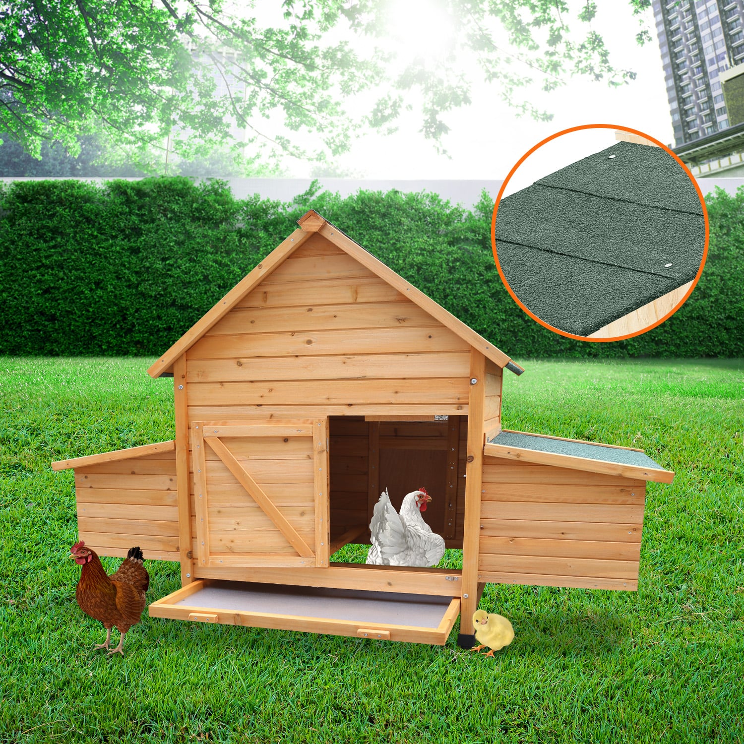 Furtastic Wooden Chicken Coop & Rabbit Hutch Weatherproof Outdoor Pet House 2 Nesting Boxes Ramp Pull Out Tray — image 5
