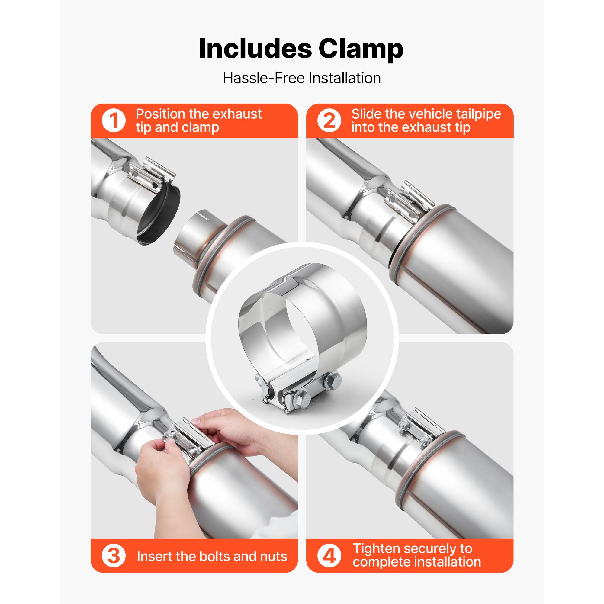 Elbow Exhaust Tip, 101.6mm Inlet, 152.4mm Outlet, 584mm Overall Length, Chrome Turn Down Exhaust Tip with Clamp for Truck/Sedan/Sports Car/SUV, Chrome — image 5