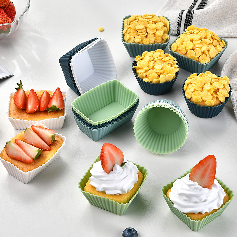 24 Pack Reusable Silicone Muffin Moulds, Round Square and Rectangle Baking Cups for Cupcakes and Desserts, Blue and Pink โ image 2