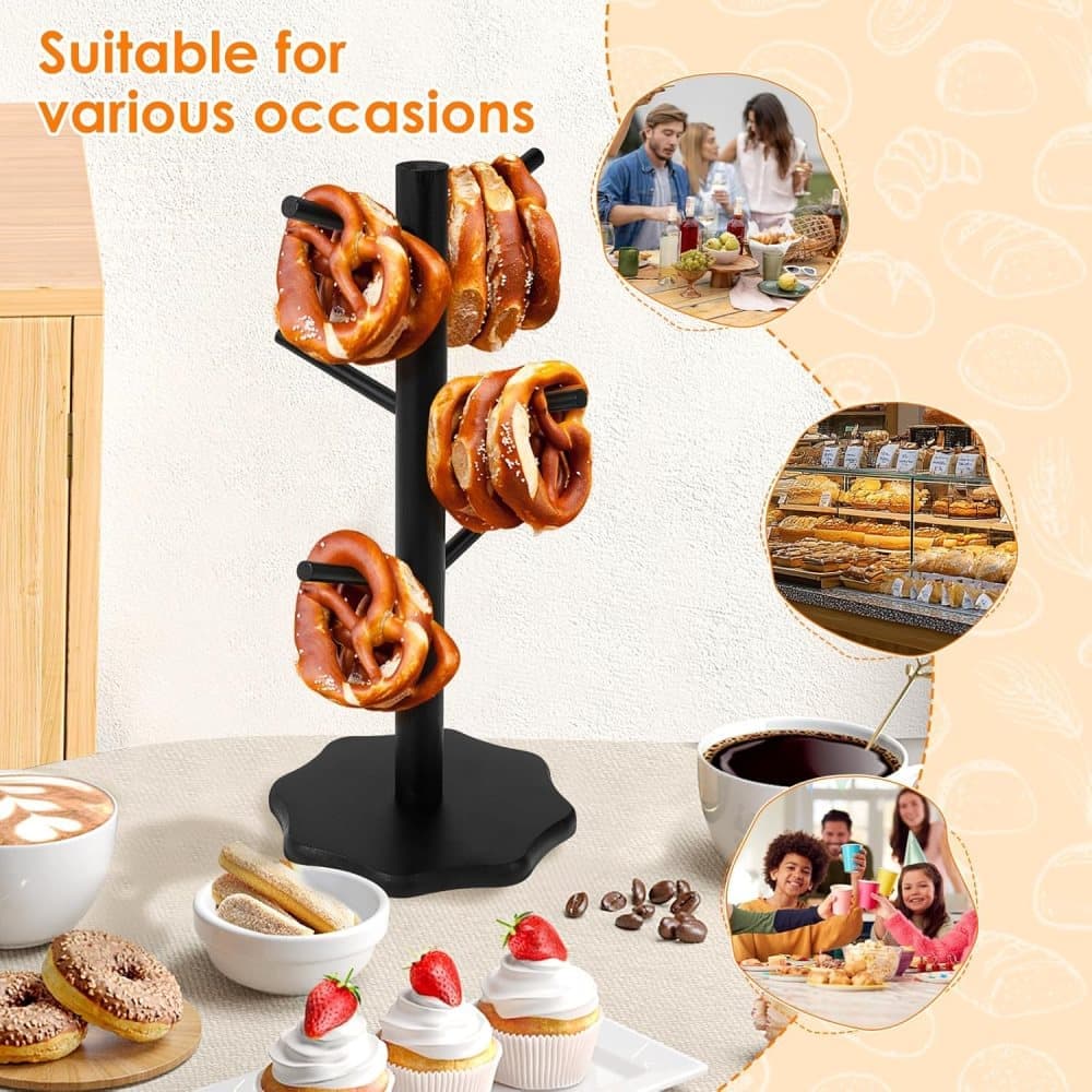 1-Pack Black Tree-Shaped Wooden Pretzel Stand, Bamboo, for Restaurant Cafe Bar Kitchen Decoration, Compatible with Pretzels — image 5