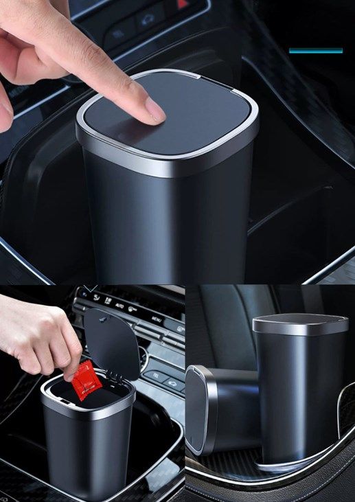 Compatible Black Car Trash Can with Lid, Small Cup Holder, Door Pocket, Trash Can for Car, Home, Office, Made of Silicone โ image 3