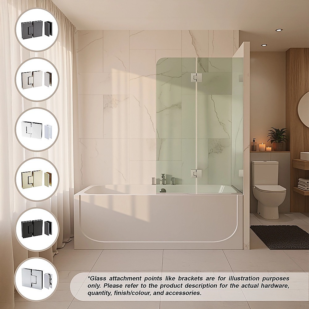 100cm Frameless Glass Bath Screen – Stainless Steel U-Brackets in White — image 2