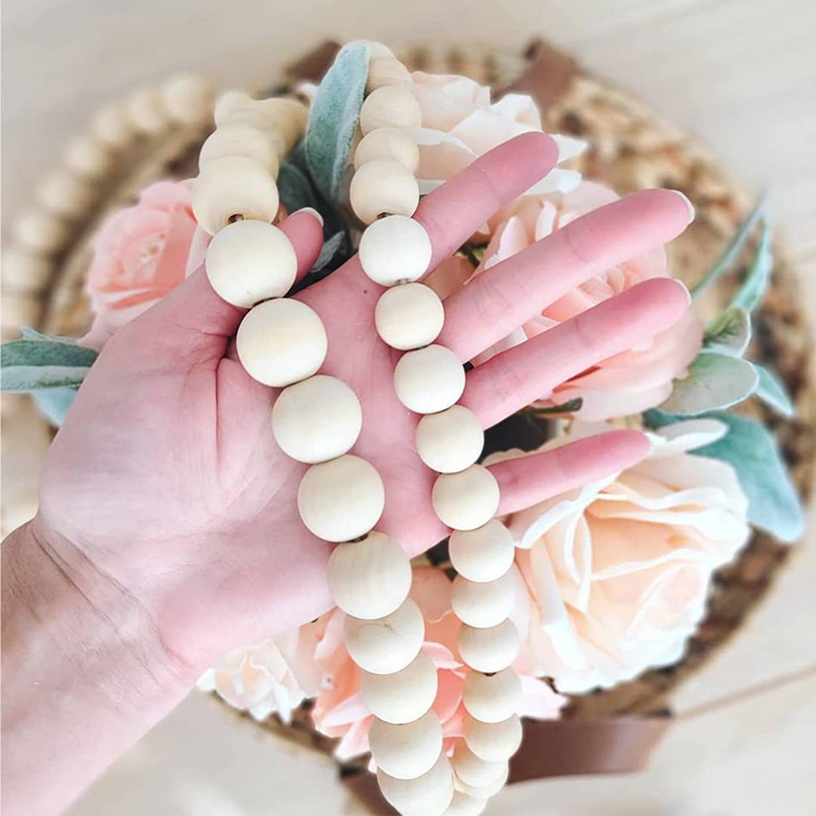 Twine Beaded, Desktop Ornament Promotion, 58In Wood Bead Garland with Tassels Farmhouse Beads Rustic Nature Country Decor Prayer Boho Beads Wall Hanging — image 5