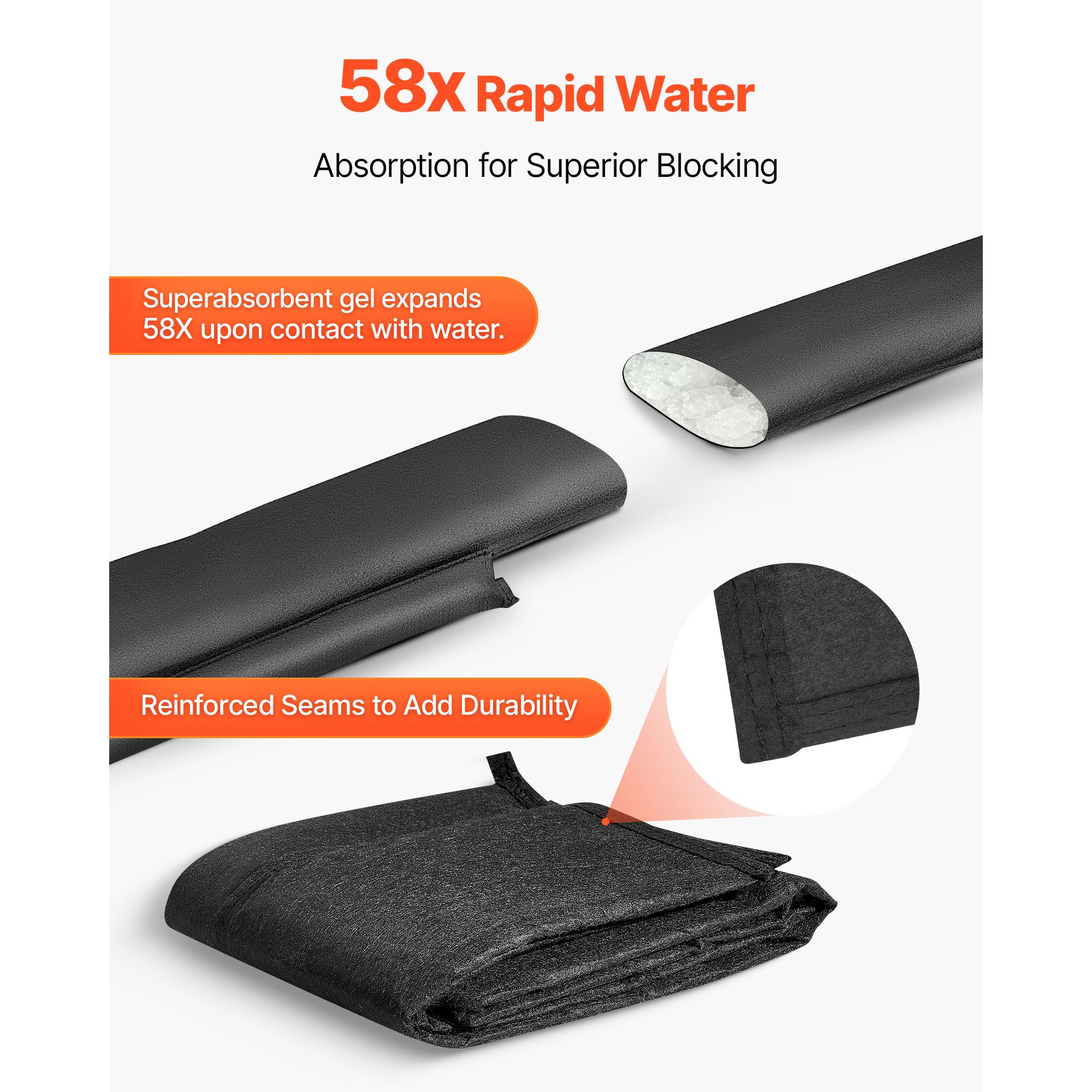 Flood Barrier, 10 Pack, 1530 × 210 mm Flood Bags with Bucket, Reusable Water Absorbent Barrier Activated by Water, Sandless Sandbags Blockage, Flooding — image 3