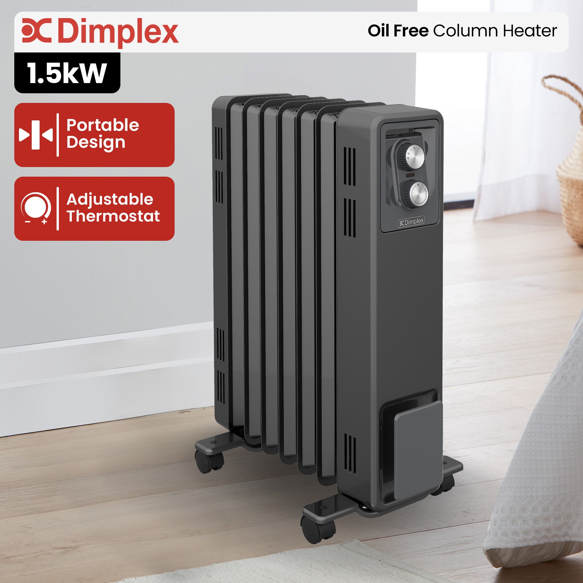 Dimplex Oil Free 1.5kW Column Heater w/ Thermostat in Black โ image 2