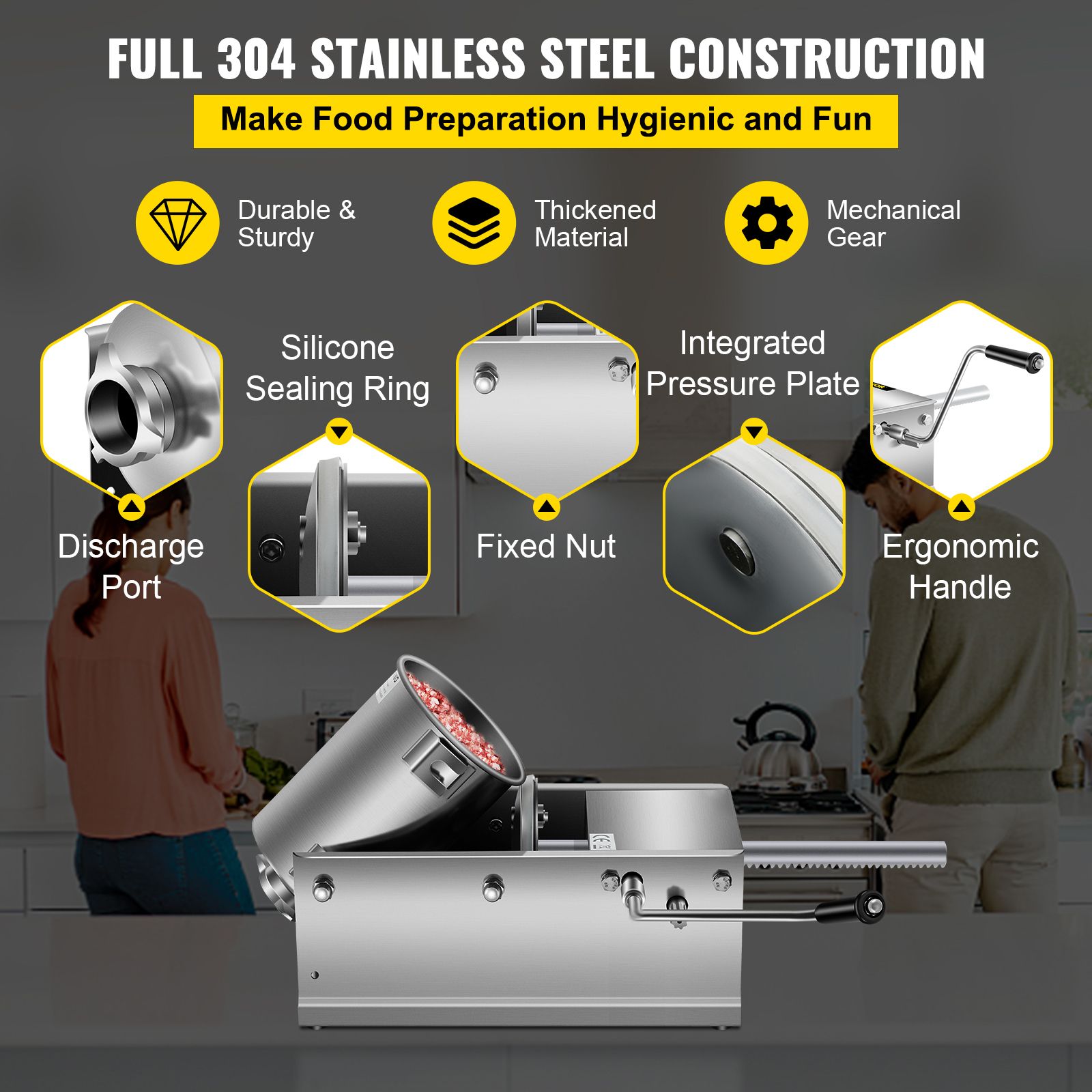 Manual Sausage Stuffer, 3 L / 7 LBS Horizontal Sausage Machine, Dual-Speed Meat Stuffer, Made of Food-Grade 304 Stainless Steel, Includes 5 Stuffing Tubes, for โ image 3
