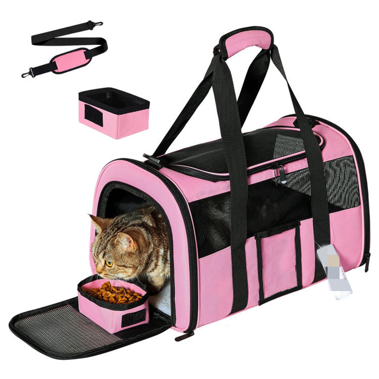 Pink Large Cat & Small Dog Carrier - Soft-Sided, Foldable & Breathable Pet Travel Bag (43 × 30 × 28 cm)
