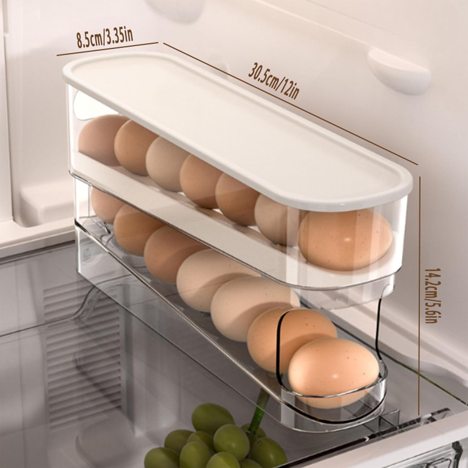 Egg Storage for Fridge, Space-Saving Rolling Eggs Dispenser for Refrigerator Storage, Made of Sturdy, Clear PTE Material, Holds 12 Large Eggs — image 6