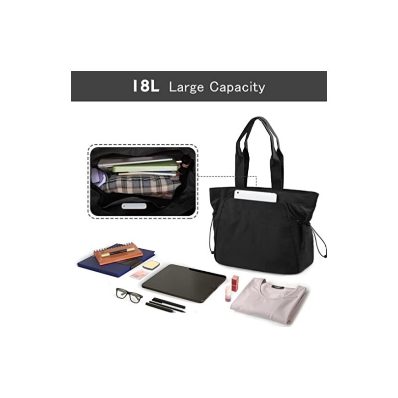 Water-Resistant Tote Bag with Drawstring Side-Cinch and Snap Closure - 18L Capacity Black โ image 5