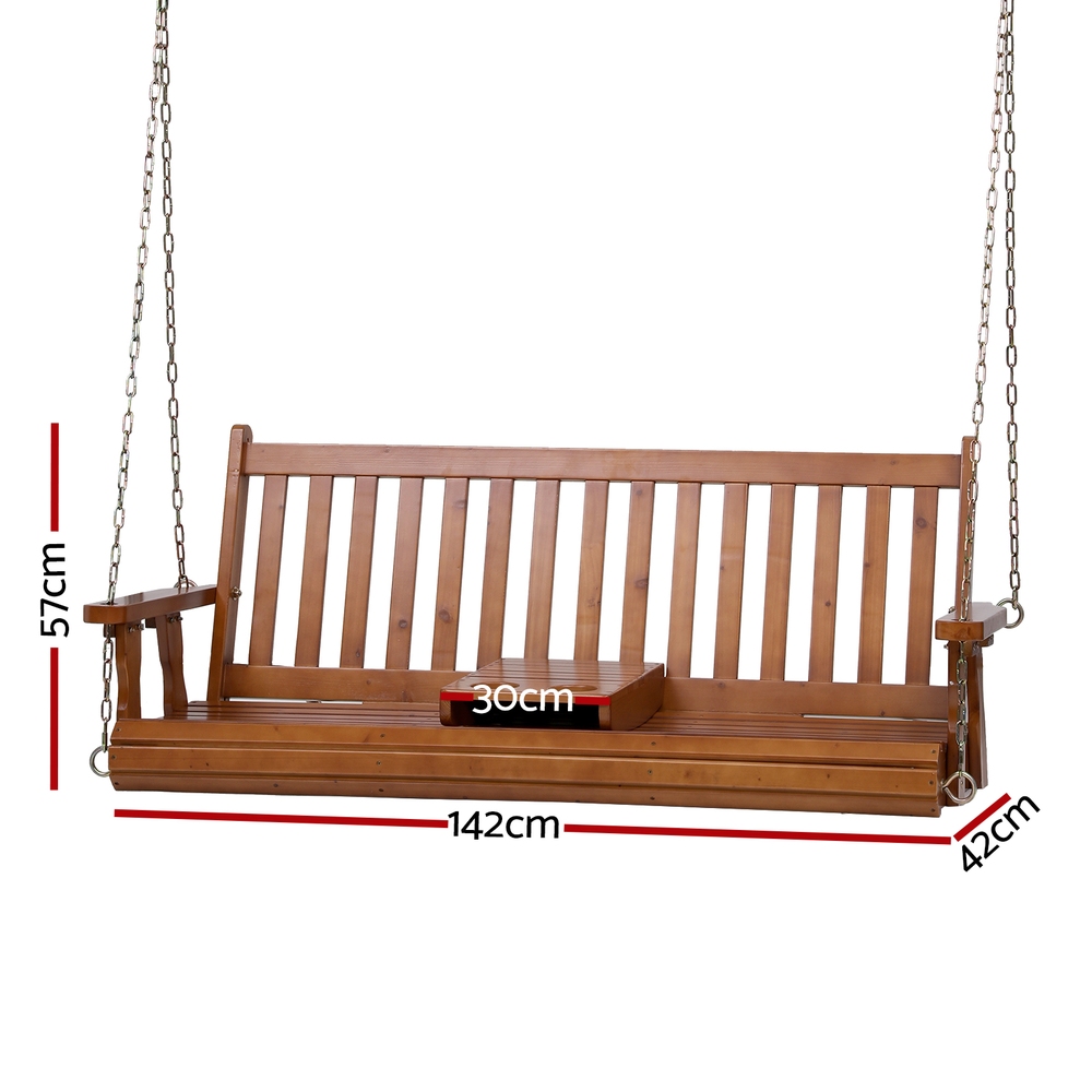 Gardeon Porch Outdoor Swing Chair Patio Furniture Wooden Bench 2 Seat Cup Holder โ image 2