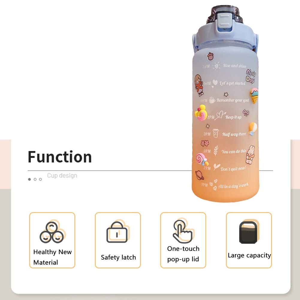 Cute Water Bottles Water Bottle with Straw and Stickers, 64oz Motivational Water Bottle with Time Marker