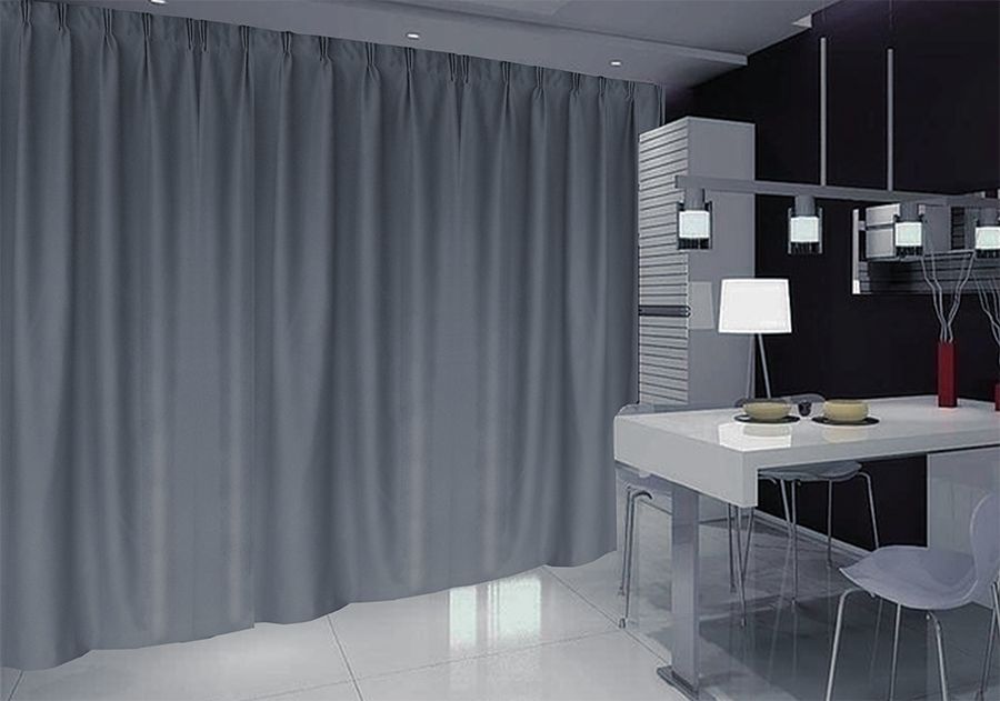 Blockout Curtain 300 × 270cm PINCH PLEAT+ Hooks High Level Fabric Grey Blue