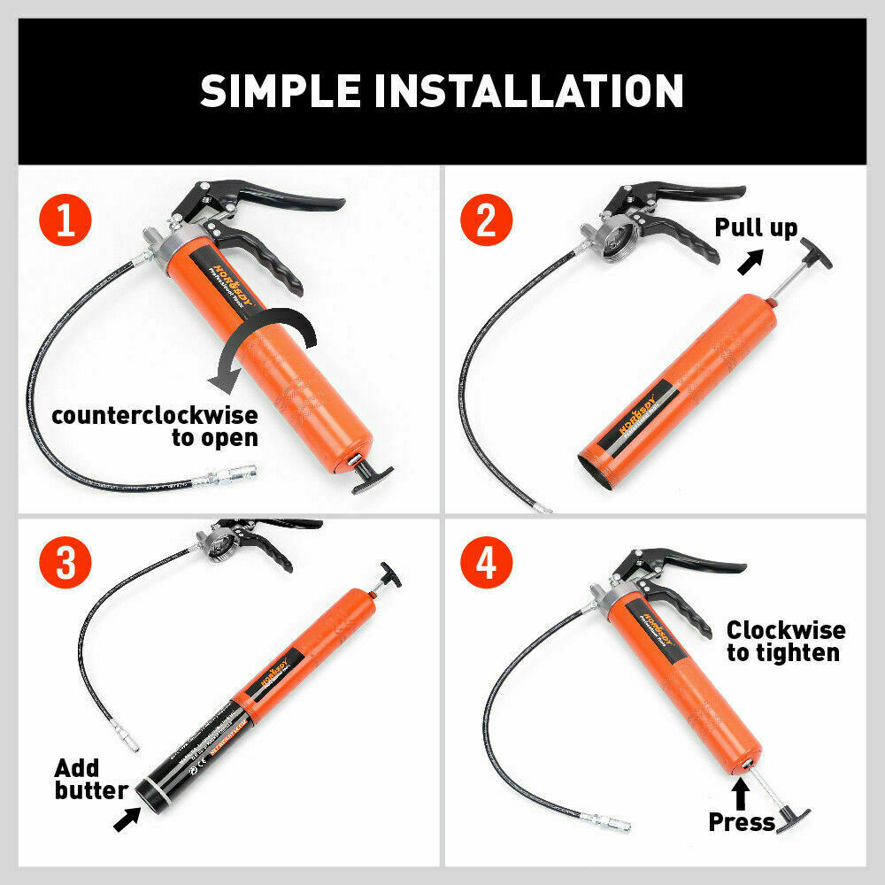 18'' Manual Pistol Grip Grease Gun Flow Pressure 4500PSI Flexi Hose & Coupler โ image 6