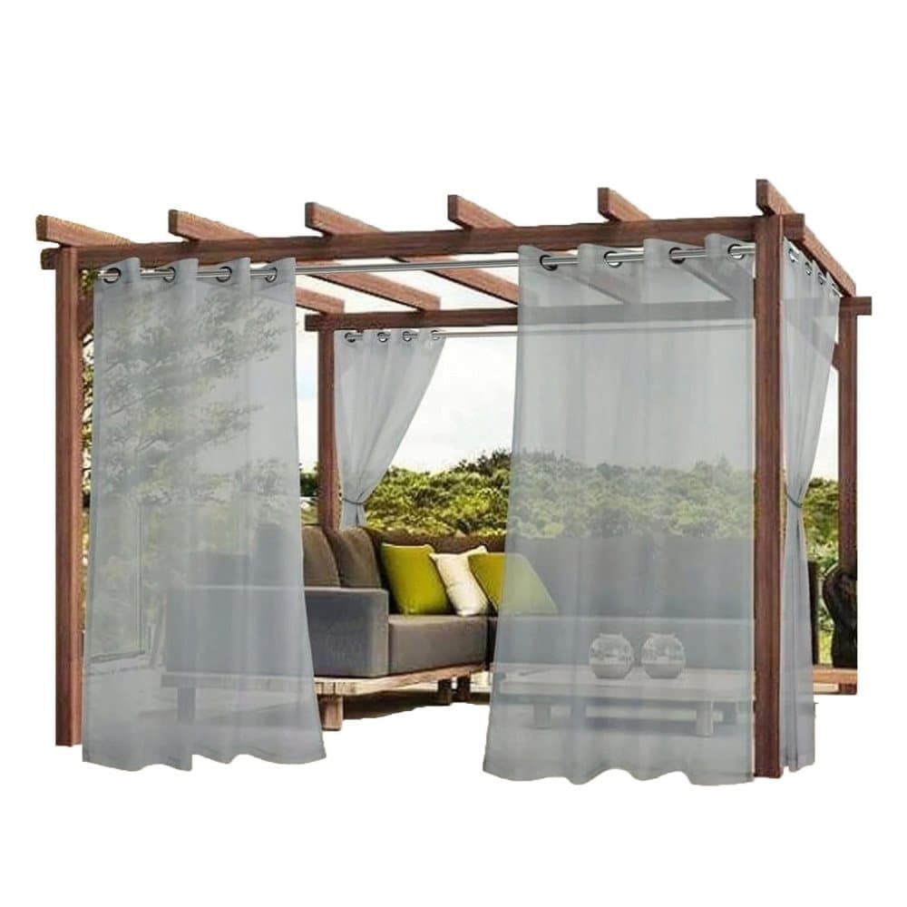 1 Pair Water Resistant Sheer Outdoor Eyelet Curtains, 132 cm × 183 cm, Gray