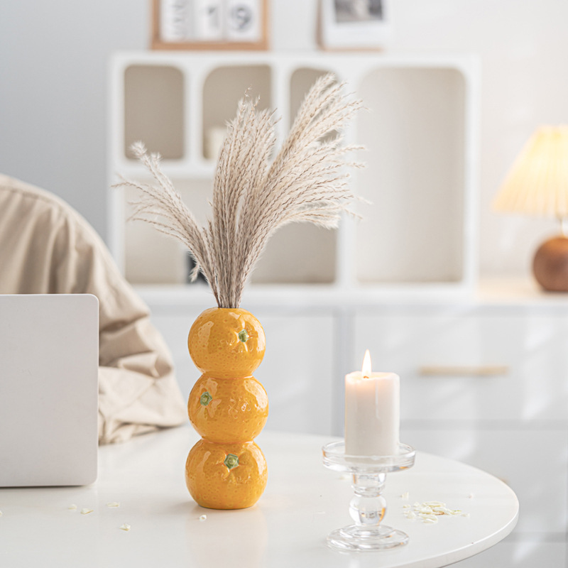 Bright Yellow Whimsical Stacked Orange Ceramic Vase - Modern Nordic Tabletop Decor โ image 4