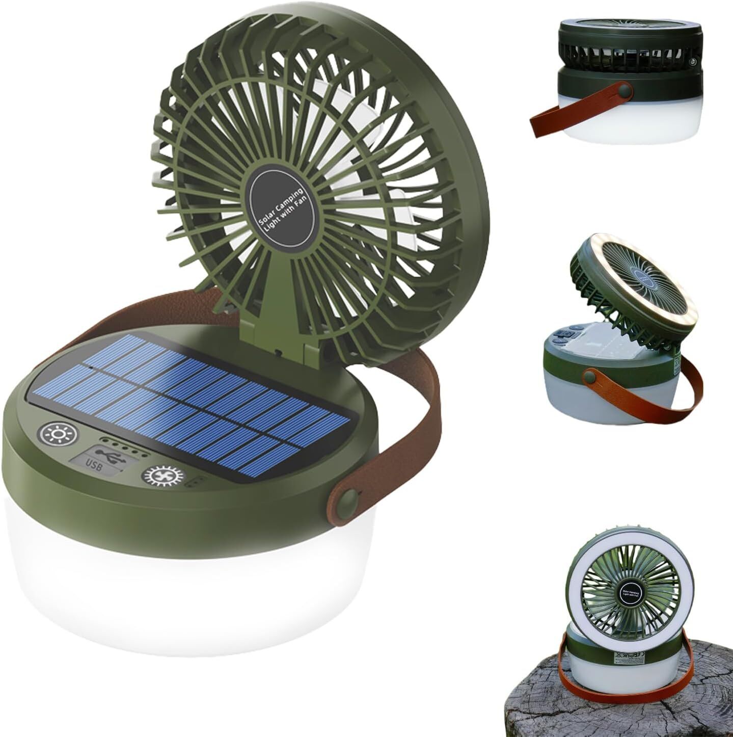 Camping Light with Fan, Portable Hanging Lamp for Tent, IPX4 Waterproof, 4 Mode Light Camping Lantern and 3 -Speed Quiet Fan, USB & Auxiliary Solar